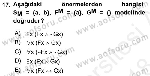 Sembolik Mantık Dersi 2017 - 2018 Yılı (Final) Dönem Sonu Sınav Soruları 17. Soru