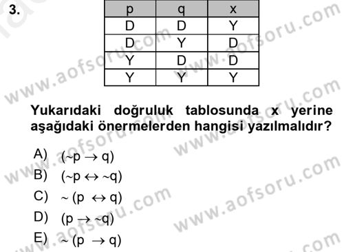 Sembolik Mantık Dersi 2017 - 2018 Yılı (Final) Dönem Sonu Sınavı 3. Soru