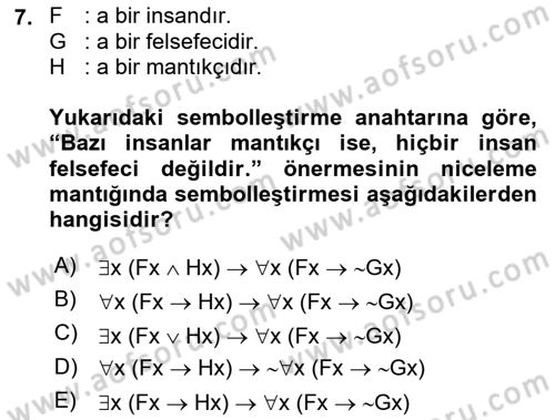 Sembolik Mantık Dersi 2017 - 2018 Yılı (Final) Dönem Sonu Sınavı 7. Soru