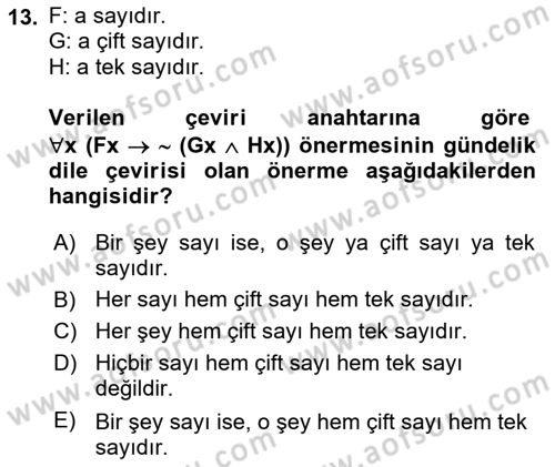 Sembolik Mantık Dersi 2017 - 2018 Yılı Yaz Okulu Sınavı 13. Soru