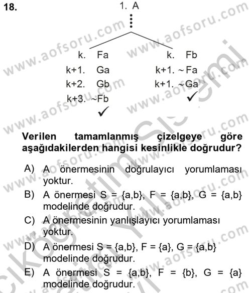 Sembolik Mantık Dersi 2017 - 2018 Yılı Yaz Okulu Sınavı 18. Soru