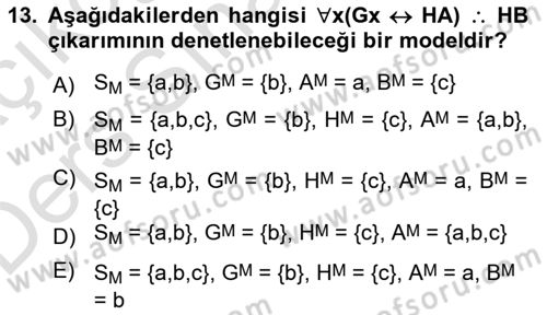 Sembolik Mantık Dersi 2018 - 2019 Yılı 3 Ders Sınavı 13. Soru