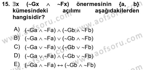 Sembolik Mantık Dersi 2018 - 2019 Yılı 3 Ders Sınavı 15. Soru