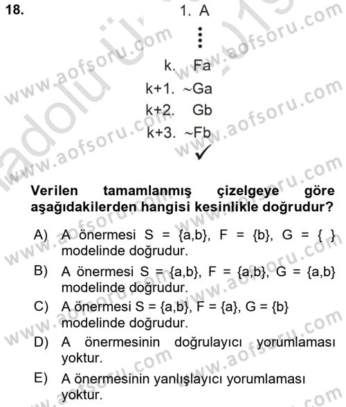 Sembolik Mantık Dersi 2018 - 2019 Yılı 3 Ders Sınavı 18. Soru