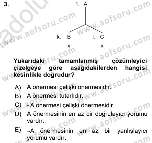 Sembolik Mantık Dersi 2018 - 2019 Yılı 3 Ders Sınavı 3. Soru