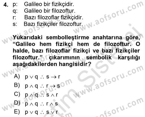 Sembolik Mantık Dersi 2018 - 2019 Yılı 3 Ders Sınavı 4. Soru