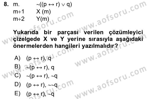 Sembolik Mantık Dersi 2018 - 2019 Yılı 3 Ders Sınavı 8. Soru