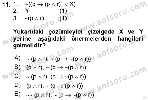 Sembolik Mantık Dersi 2018 - 2019 Yılı (Vize) Ara Sınav Soruları 11. Soru