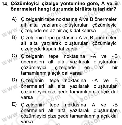 Sembolik Mantık Dersi 2018 - 2019 Yılı (Vize) Ara Sınav Soruları 14. Soru