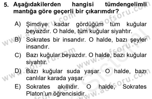 Sembolik Mantık Dersi 2018 - 2019 Yılı (Vize) Ara Sınav Soruları 5. Soru