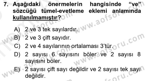 Sembolik Mantık Dersi 2018 - 2019 Yılı (Vize) Ara Sınav Soruları 7. Soru