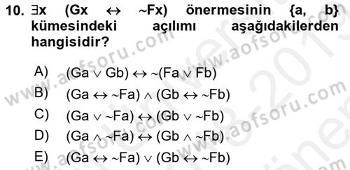 Sembolik Mantık Dersi 2018 - 2019 Yılı (Final) Dönem Sonu Sınavı 10. Soru