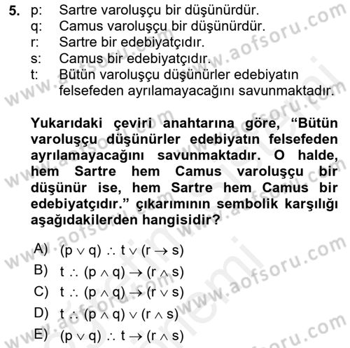 Sembolik Mantık Dersi 2018 - 2019 Yılı (Final) Dönem Sonu Sınavı 5. Soru