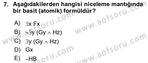 Sembolik Mantık Dersi 2018 - 2019 Yılı (Final) Dönem Sonu Sınavı 7. Soru