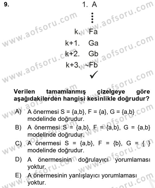 Sembolik Mantık Dersi 2018 - 2019 Yılı (Final) Dönem Sonu Sınavı 9. Soru