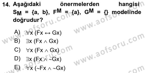 Sembolik Mantık Dersi 2018 - 2019 Yılı Yaz Okulu Sınavı 14. Soru
