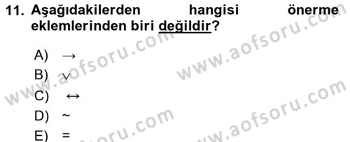 Sembolik Mantık Dersi 2020 - 2021 Yılı Yaz Okulu Sınav Soruları 11. Soru
