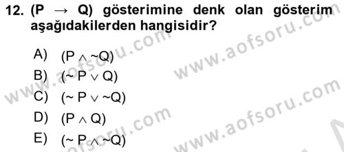 Sembolik Mantık Dersi 2020 - 2021 Yılı Yaz Okulu Sınav Soruları 12. Soru