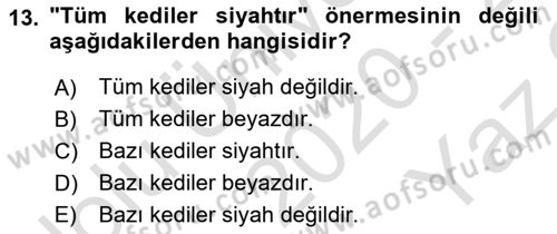Sembolik Mantık Dersi 2020 - 2021 Yılı Yaz Okulu Sınav Soruları 13. Soru