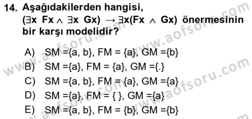 Sembolik Mantık Dersi 2020 - 2021 Yılı Yaz Okulu Sınav Soruları 14. Soru