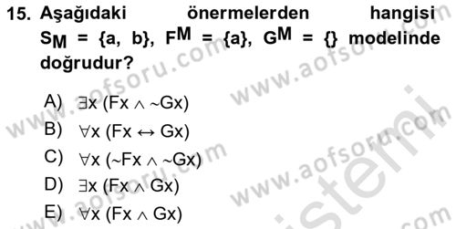 Sembolik Mantık Dersi 2020 - 2021 Yılı Yaz Okulu Sınav Soruları 15. Soru