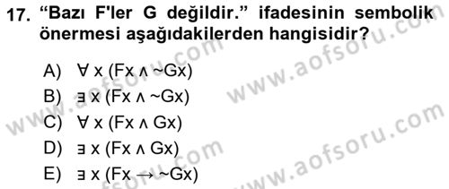 Sembolik Mantık Dersi 2020 - 2021 Yılı Yaz Okulu Sınav Soruları 17. Soru