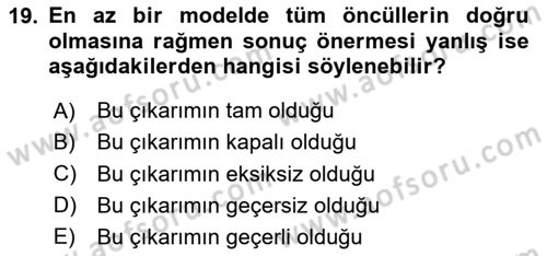Sembolik Mantık Dersi 2020 - 2021 Yılı Yaz Okulu Sınav Soruları 19. Soru