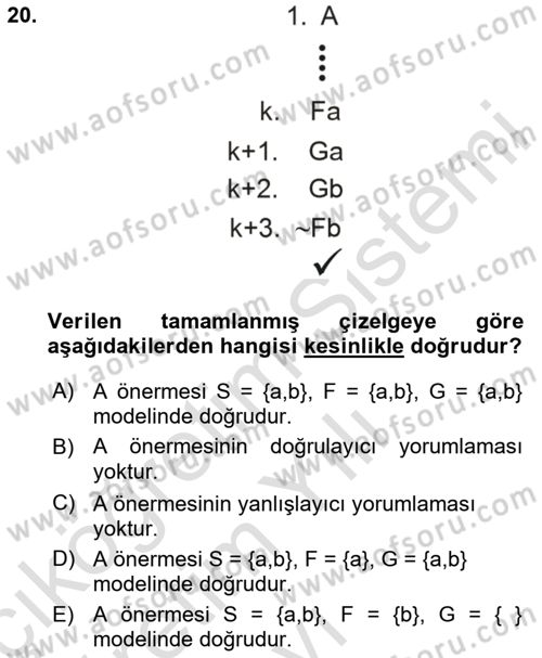 Sembolik Mantık Dersi 2020 - 2021 Yılı Yaz Okulu Sınav Soruları 20. Soru