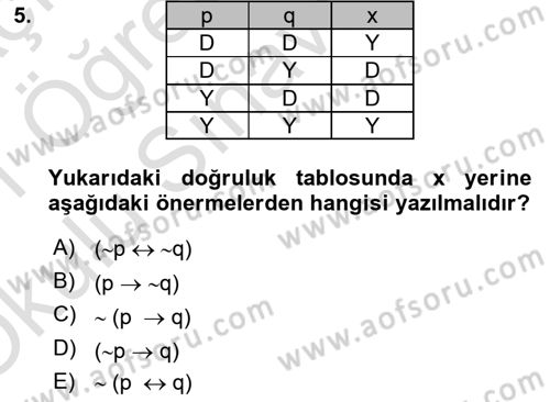 Sembolik Mantık Dersi 2020 - 2021 Yılı Yaz Okulu Sınav Soruları 5. Soru