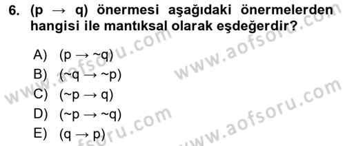 Sembolik Mantık Dersi 2020 - 2021 Yılı Yaz Okulu Sınav Soruları 6. Soru