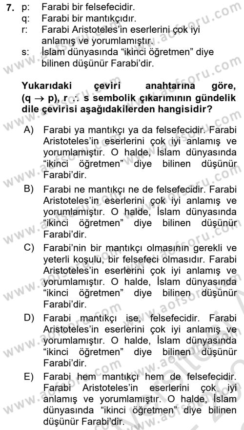 Sembolik Mantık Dersi 2020 - 2021 Yılı Yaz Okulu Sınav Soruları 7. Soru