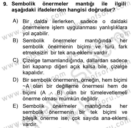 Sembolik Mantık Dersi 2020 - 2021 Yılı Yaz Okulu Sınav Soruları 9. Soru