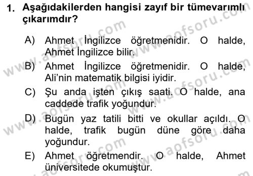 Sembolik Mantık Dersi 2021 - 2022 Yılı (Vize) Ara Sınav Soruları 1. Soru