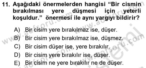 Sembolik Mantık Dersi 2021 - 2022 Yılı (Vize) Ara Sınav Soruları 11. Soru
