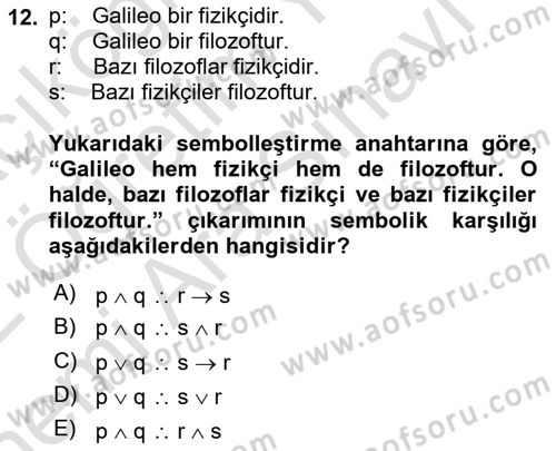 Sembolik Mantık Dersi 2021 - 2022 Yılı (Vize) Ara Sınav Soruları 12. Soru