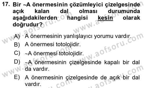 Sembolik Mantık Dersi 2021 - 2022 Yılı (Vize) Ara Sınav Soruları 17. Soru