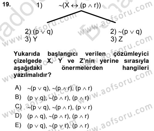 Sembolik Mantık Dersi 2021 - 2022 Yılı (Vize) Ara Sınav Soruları 19. Soru
