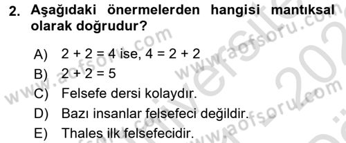 Sembolik Mantık Dersi 2021 - 2022 Yılı (Vize) Ara Sınav Soruları 2. Soru