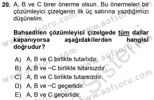 Sembolik Mantık Dersi 2021 - 2022 Yılı (Vize) Ara Sınav Soruları 20. Soru