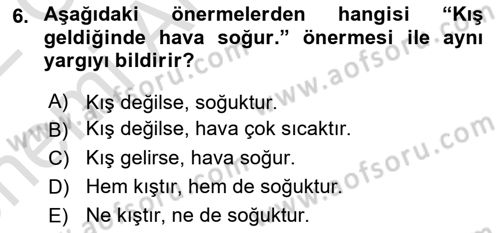 Sembolik Mantık Dersi 2021 - 2022 Yılı (Vize) Ara Sınav Soruları 6. Soru