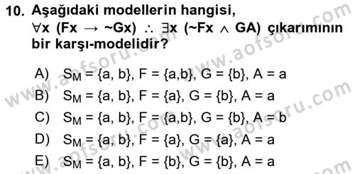 Sembolik Mantık Dersi 2021 - 2022 Yılı (Final) Dönem Sonu Sınav Soruları 10. Soru