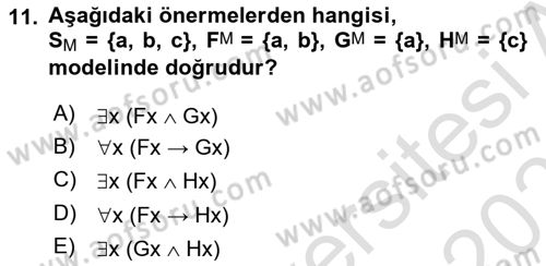 Sembolik Mantık Dersi 2021 - 2022 Yılı (Final) Dönem Sonu Sınav Soruları 11. Soru
