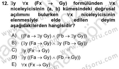 Sembolik Mantık Dersi 2021 - 2022 Yılı (Final) Dönem Sonu Sınav Soruları 12. Soru
