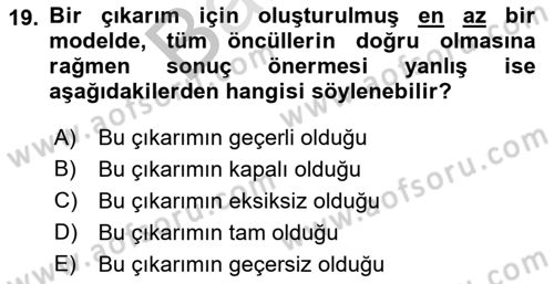 Sembolik Mantık Dersi 2021 - 2022 Yılı (Final) Dönem Sonu Sınav Soruları 19. Soru