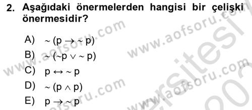 Sembolik Mantık Dersi 2021 - 2022 Yılı (Final) Dönem Sonu Sınav Soruları 2. Soru