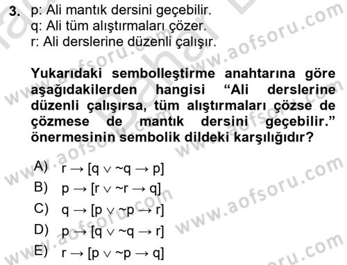 Sembolik Mantık Dersi 2021 - 2022 Yılı (Final) Dönem Sonu Sınav Soruları 3. Soru