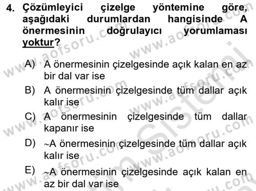 Sembolik Mantık Dersi 2021 - 2022 Yılı (Final) Dönem Sonu Sınav Soruları 4. Soru