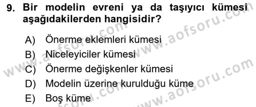 Sembolik Mantık Dersi 2021 - 2022 Yılı (Final) Dönem Sonu Sınav Soruları 9. Soru