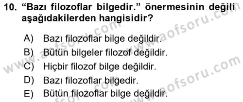 Sembolik Mantık Dersi 2021 - 2022 Yılı Yaz Okulu Sınav Soruları 10. Soru