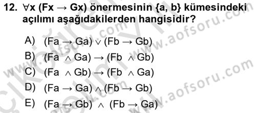 Sembolik Mantık Dersi 2021 - 2022 Yılı Yaz Okulu Sınav Soruları 12. Soru